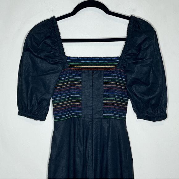 SOMETHING NAVY Rainbow Smocked Linen Blend Jumpsuit Puff Sleeve Size XS - Picture 6 of 9